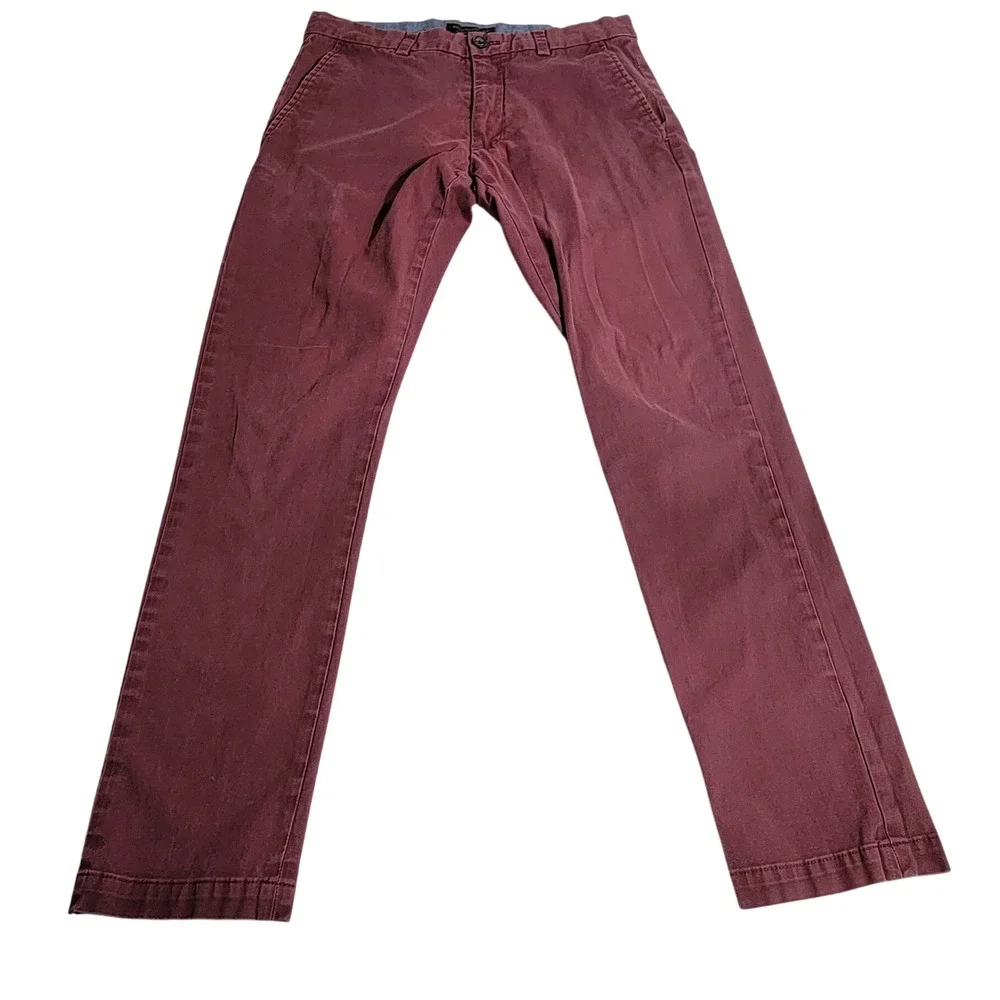 Banana Republic Mens Fulton Skinny Chino Pants 30x32 Burgundy Maroon Stretch